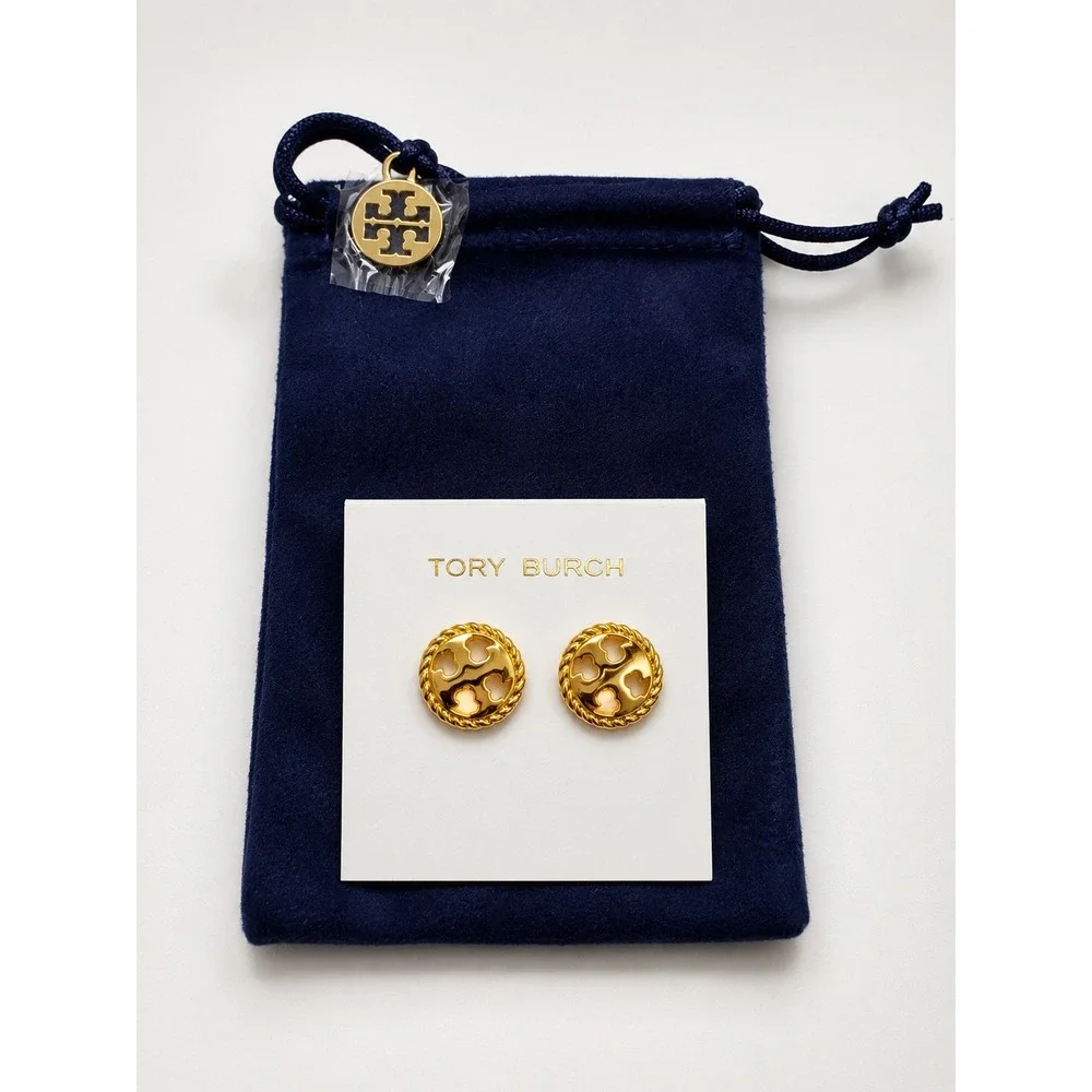 NWT Tory Burch Rope Logo Circle Stud Earrings in Gold / Dustbag Included